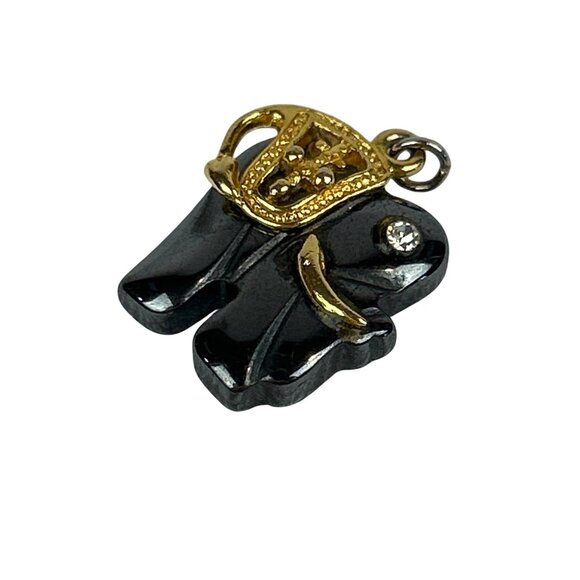 Black Gold Elephant Pendant Charm Rhinestone Eye Saddle Detail - Picture 3 of 6